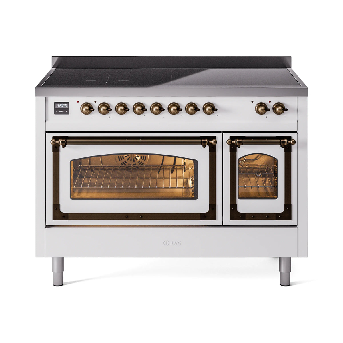 ILVE Nostalgie II Noblesse 48-Inch Induction Range, Triple Glass Door, White with Burnished Bronze Trim (UNI486NMPWHB)