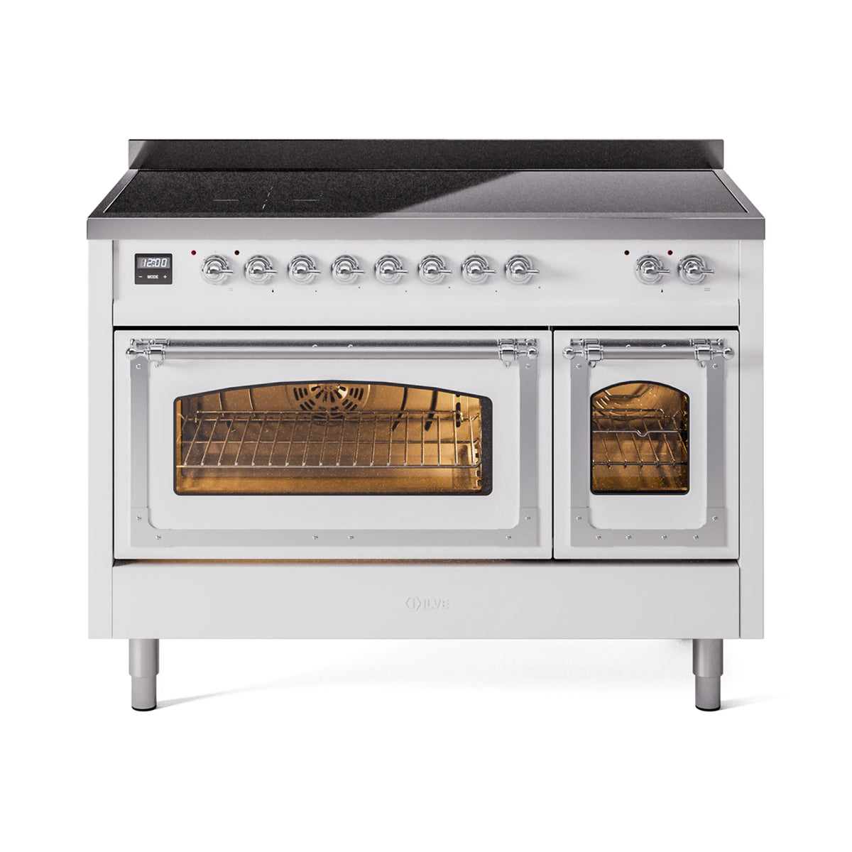 ILVE Nostalgie II Noblesse 48-Inch Induction Range, Triple Glass Door, White with Chrome Trim (UNI486NMPWHC)