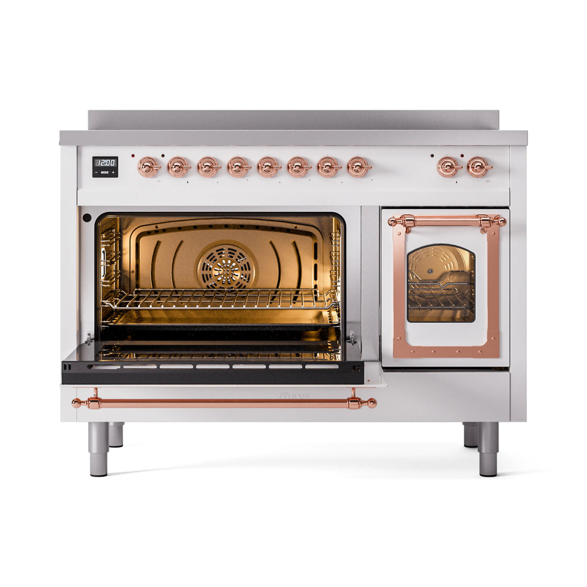 ILVE Nostalgie II Noblesse 48-Inch Induction Range, Triple Glass Door, White with Copper Trim (UNI486NMPWHP)