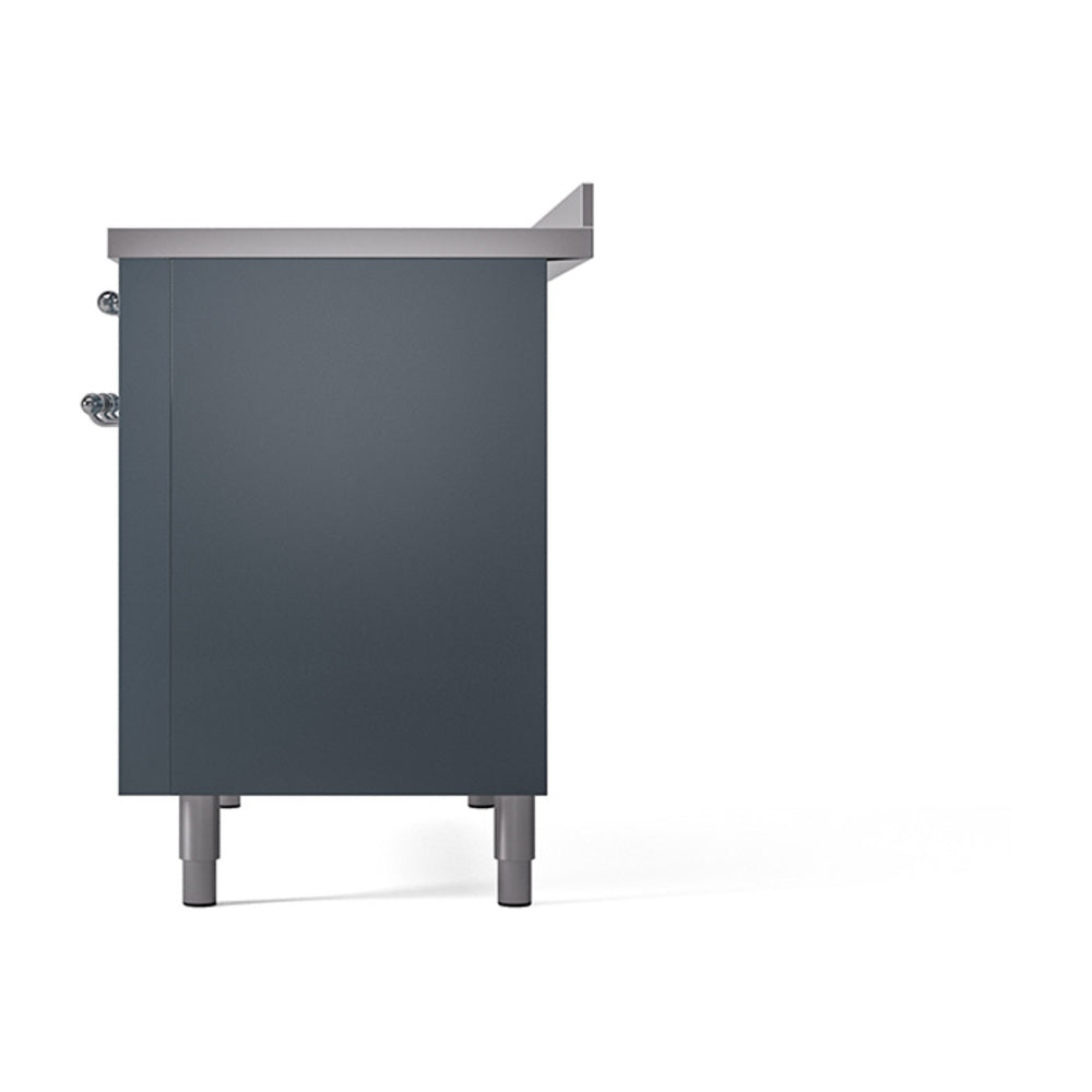 ILVE 48-Inch Nostalgie II Induction Range with Solid Door Oven in Blue Grey with Chrome Trim (UPI486QNMPBGC)