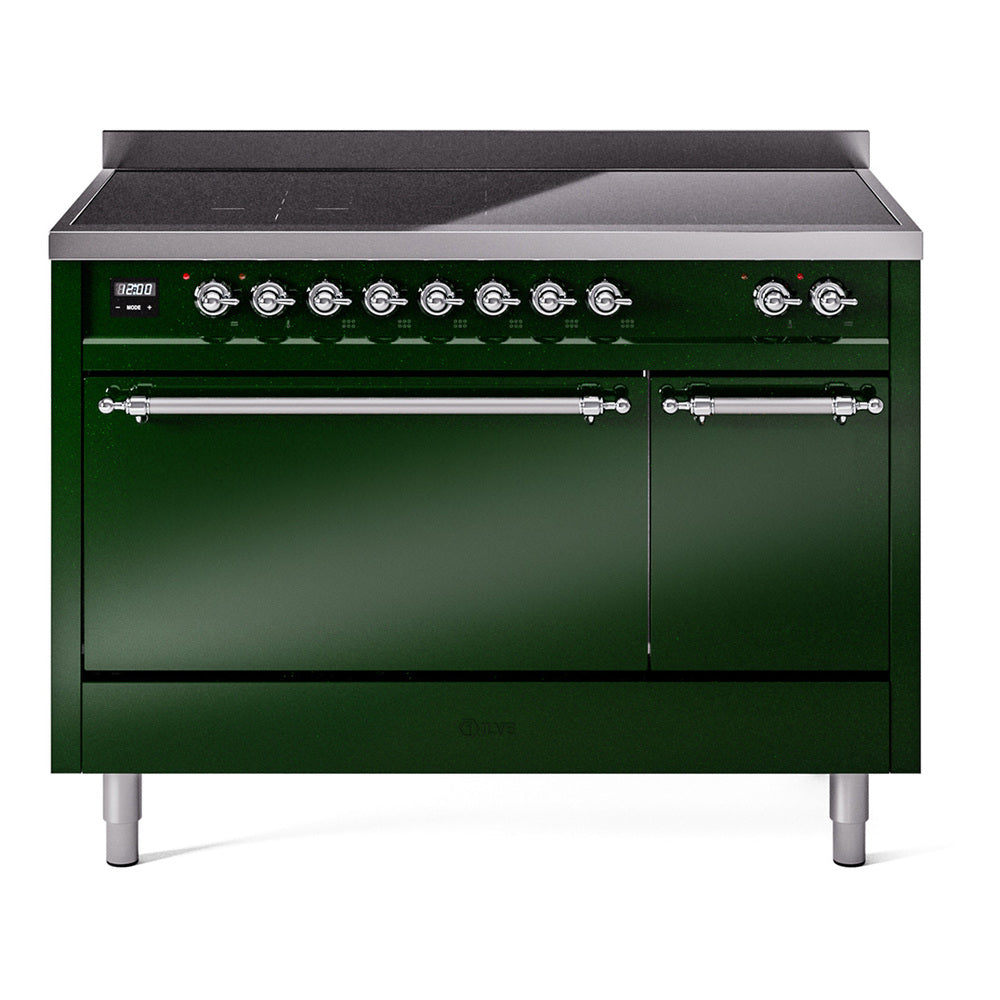 ILVE Nostalgie II 48-Inch Induction Range, Solid Door Oven, Emerald Green with Chrome Trim (UPI486QNMPEGC)