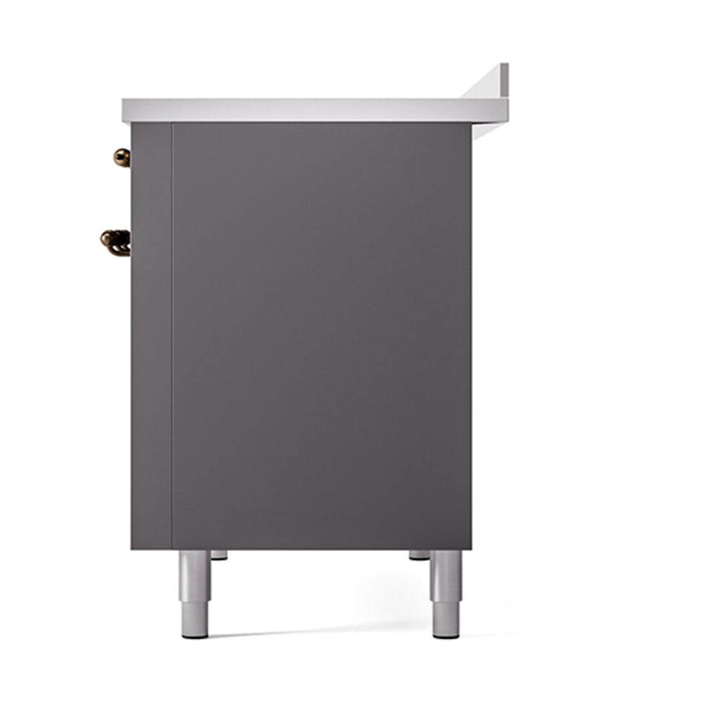 ILVE 48-Inch Nostalgie II Induction Range with Solid Door Oven in Matte Graphite with Burnished Bronze Trim (UPI486QNMPMGB)