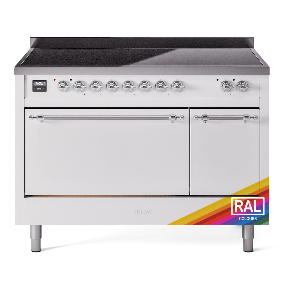 ILVE Nostalgie II 48-Inch Induction Range, Solid Door Oven, Custom RAL with Chrome Trim (UPI486QNMPRAC)
