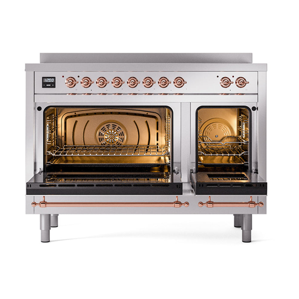 ILVE 48-Inch Nostalgie II Induction Range with Solid Door Oven in Custom RAL with Copper Trim (UPI486QNMPRAP)