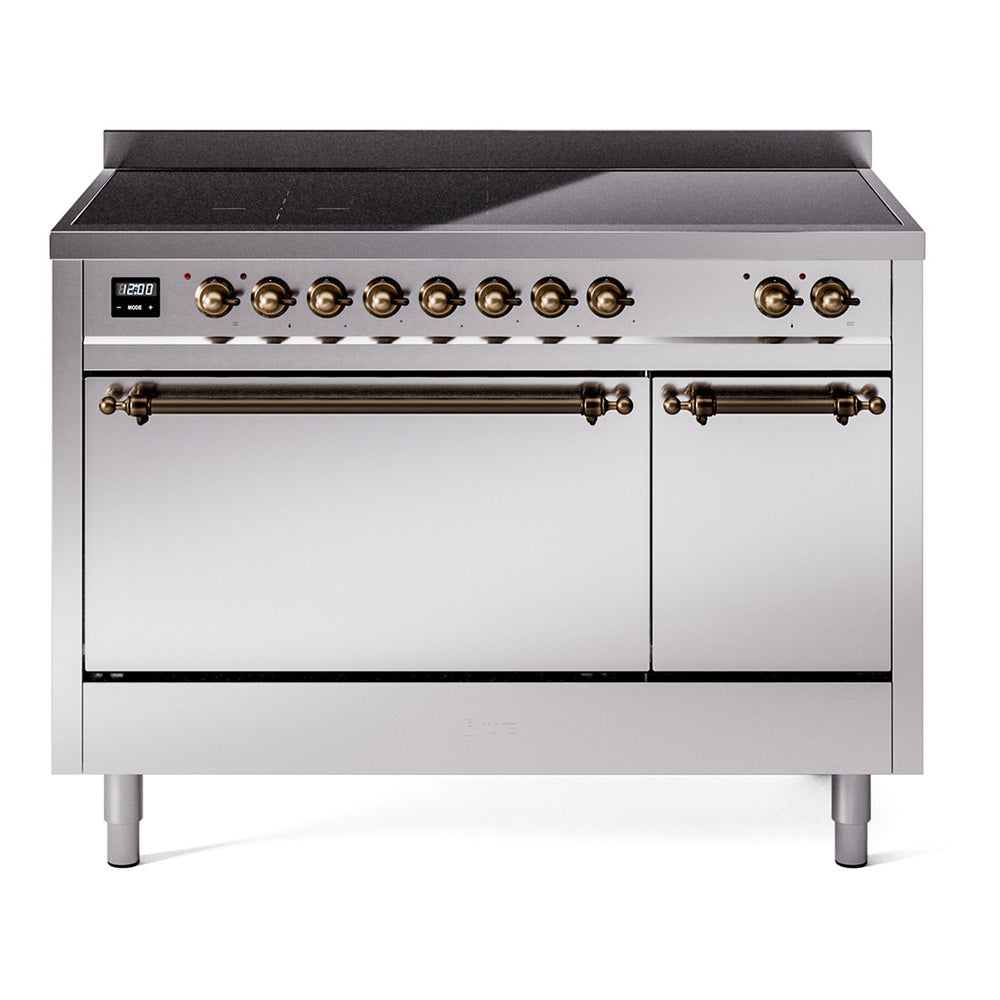 ILVE Nostalgie II 48-Inch Induction Range, Solid Door Oven, Stainless Steel with Chrome Trim (UPI486QNMPSSC)