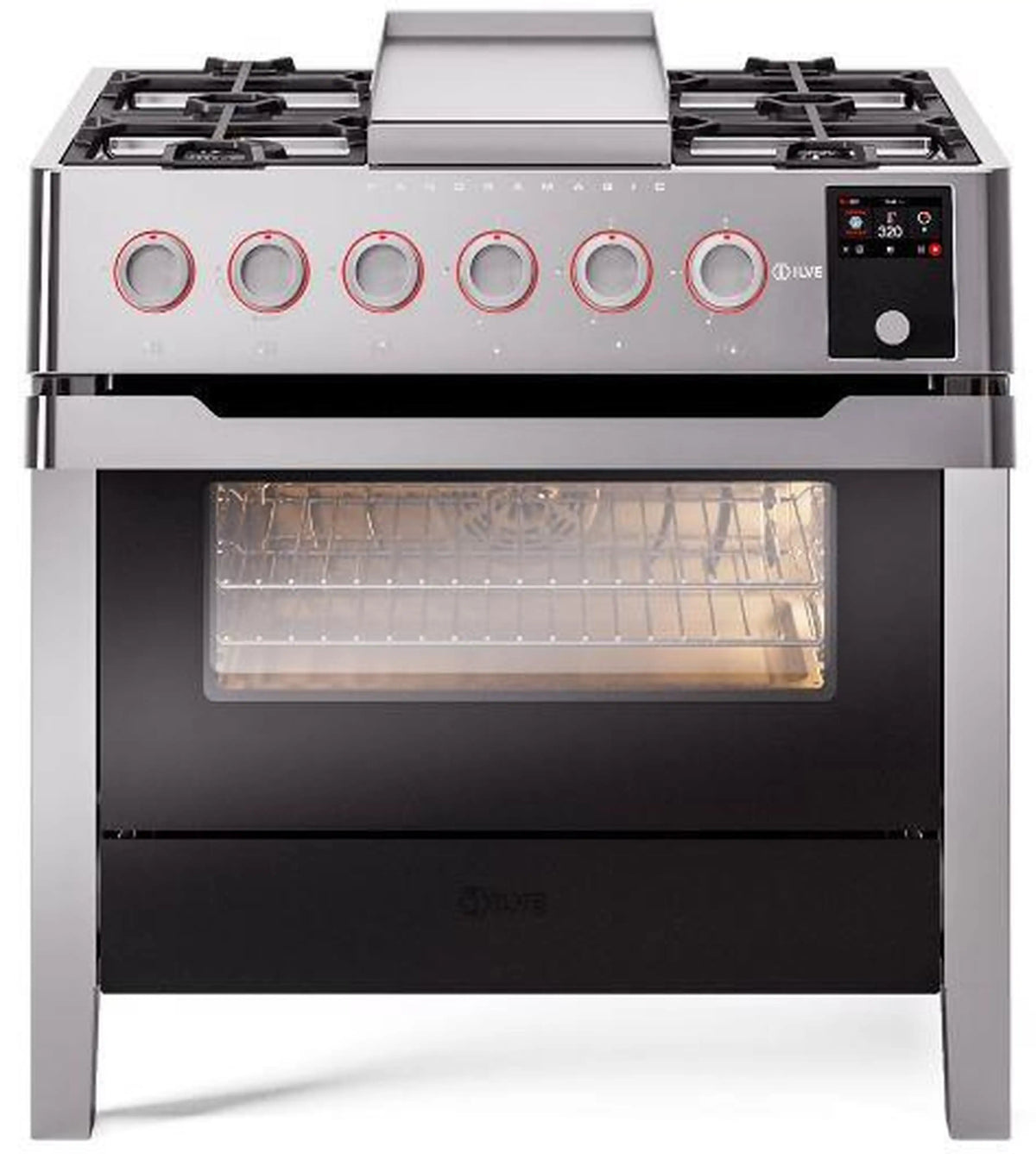 ILVE Panoramagic 36-Inch Freestanding Propane Gas Dual Fuel Range in Stainless Steel (UPM09DFS3SSLP)