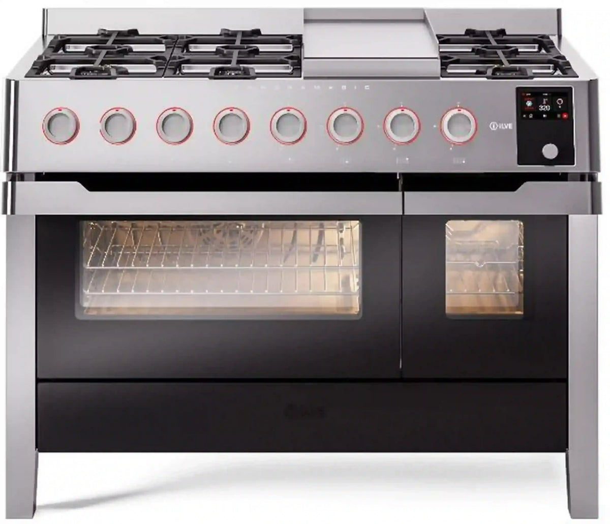 ILVE Panoramagic 48-Inch Freestanding Propane Gas Dual Fuel Range in Stainless Steel (UPM12FDS3SSLP)