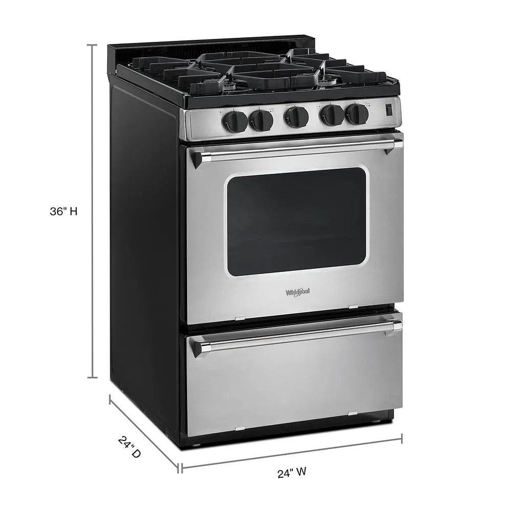 Whirlpool WFG500M4HS 24-inch Freestanding Gas Range with Sealed Burners Stainless Steel