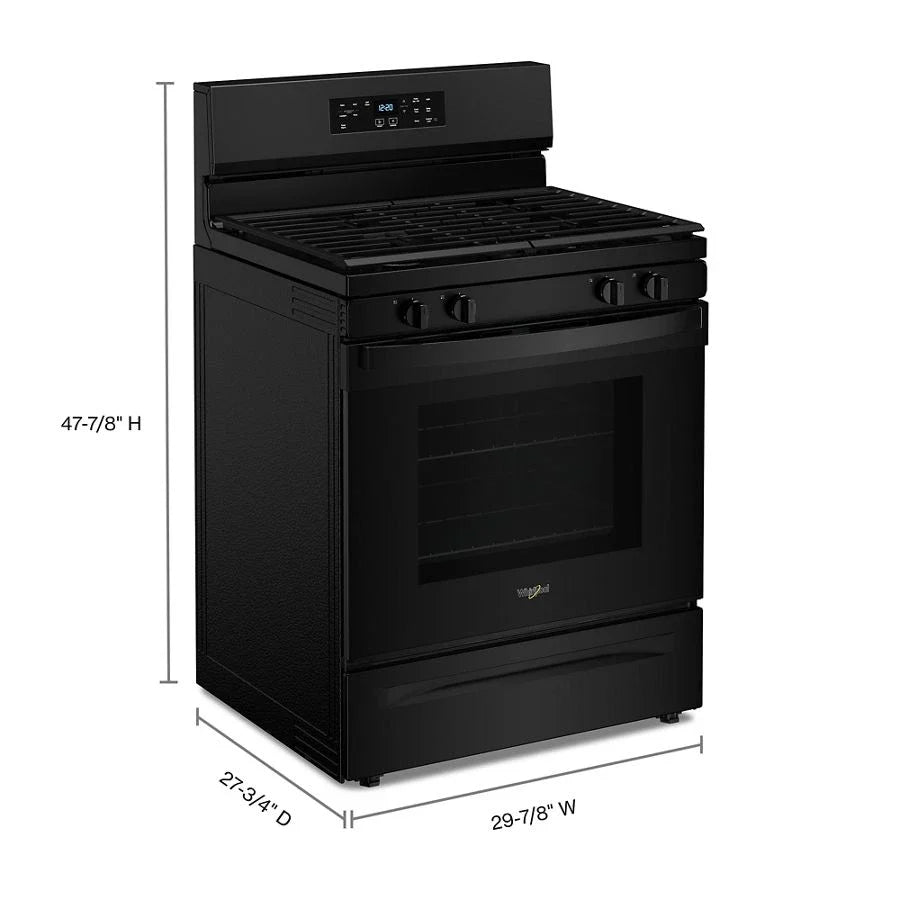 Whirlpool WFGS3530RB 30-inch Self Clean Gas Range with No Preheat Mode Black