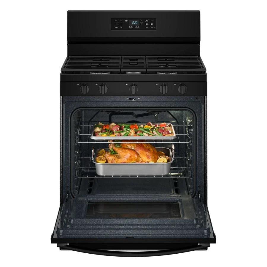 Whirlpool WFGS4530SB 30-inch Gas Range with Air Cooking Technology and Steam Clean Black