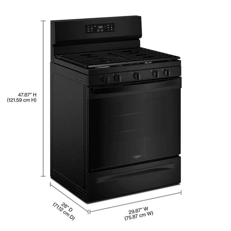 Whirlpool WFGS4530SB 30-inch Gas Range with Air Cooking Technology and Steam Clean Black