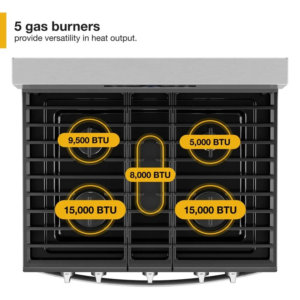 Whirlpool WFGS4530SS 30-inch Gas Range with Air Cooking Technology and Steam Clean Stainless Steel