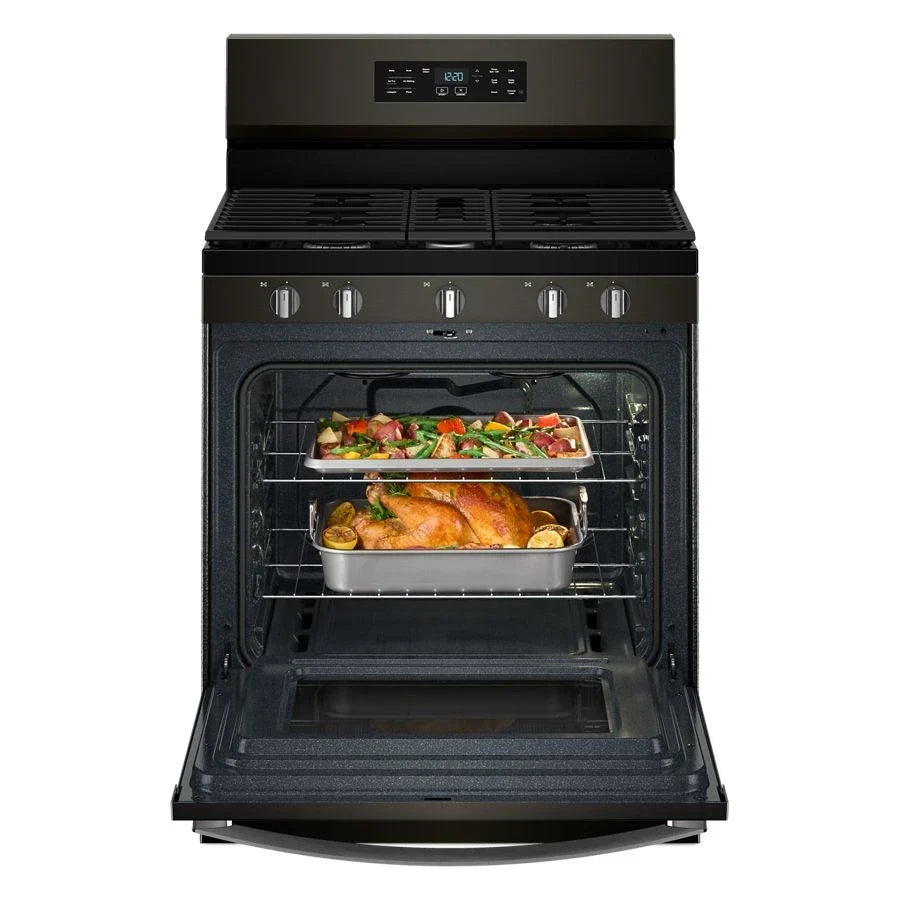 Whirlpool WFGS4530SV 30-inch Gas Range with Air Cooking Technology and Steam Clean Black Stainless