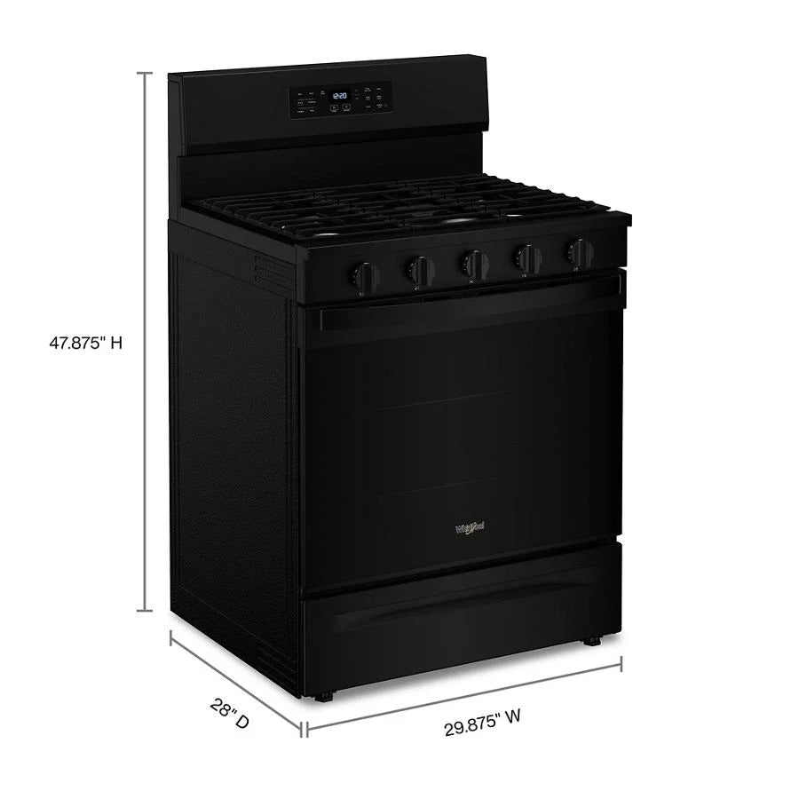 Whirlpool WFGS5030RB 30-inch Gas Range with Air Cooking Technology, No Preheat Air Fry and Air Baking and Self Clean Black