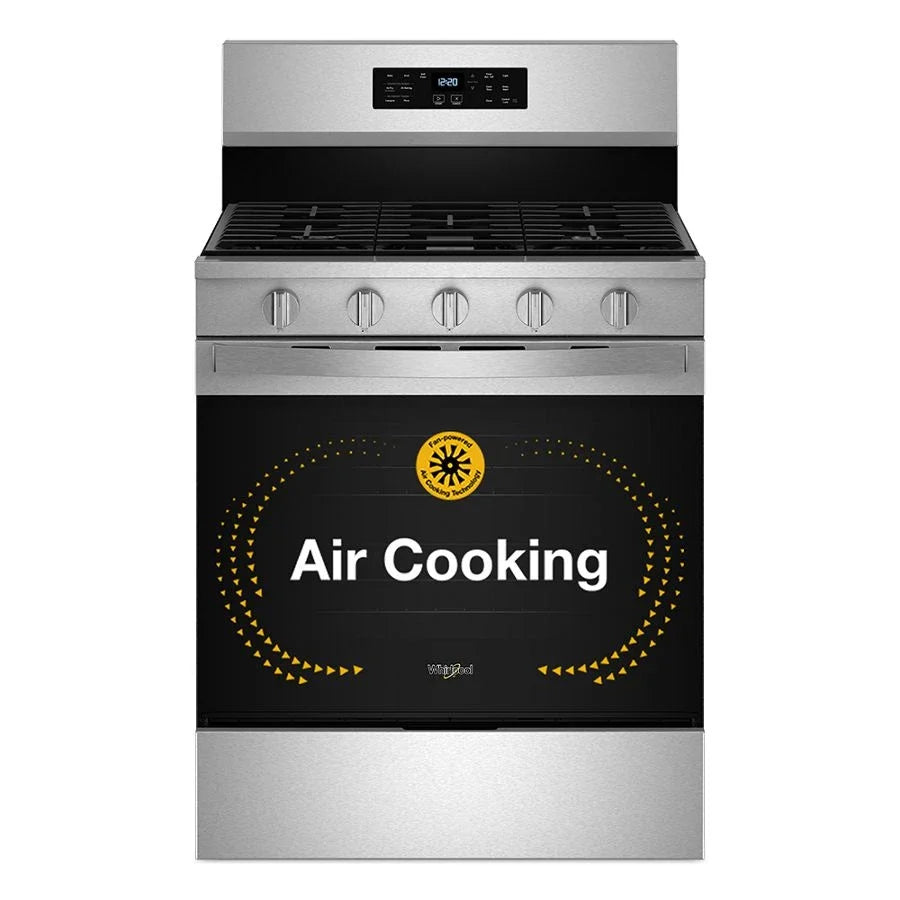 Whirlpool WFGS5030RS 30-inch Gas Range with Air Cooking Technology, No Preheat Air Fry and Air Baking and Self Clean Stainless Steel