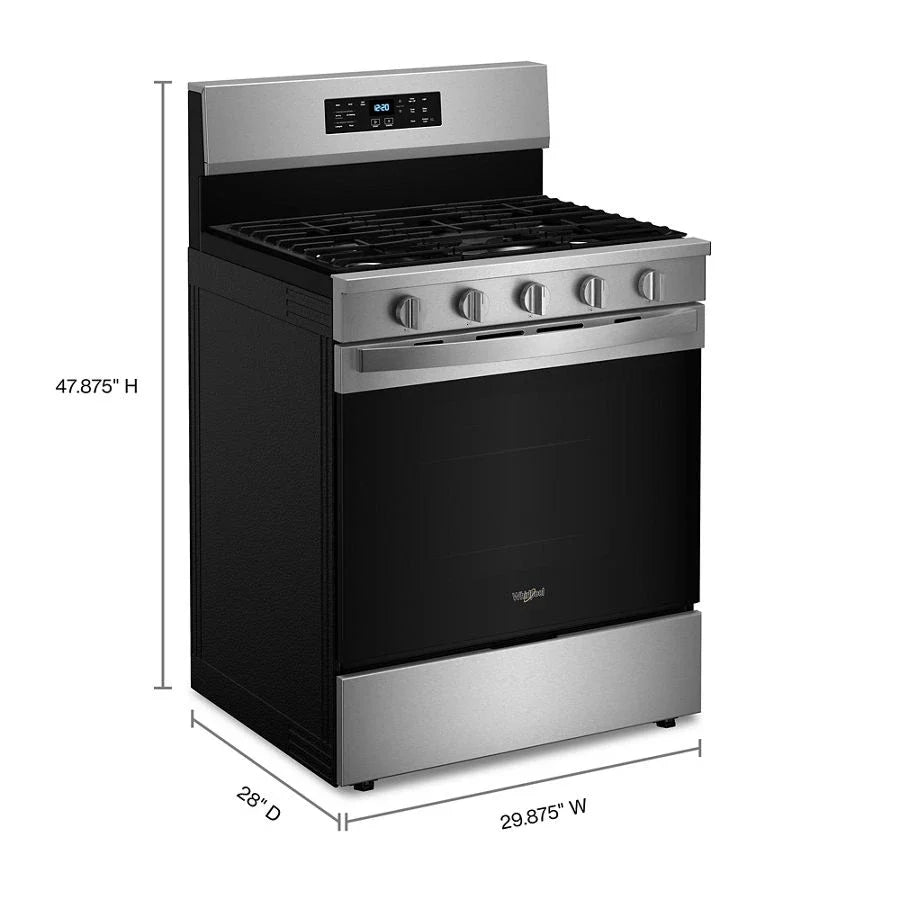 Whirlpool WFGS5030RS 30-inch Gas Range with Air Cooking Technology, No Preheat Air Fry and Air Baking and Self Clean Stainless Steel