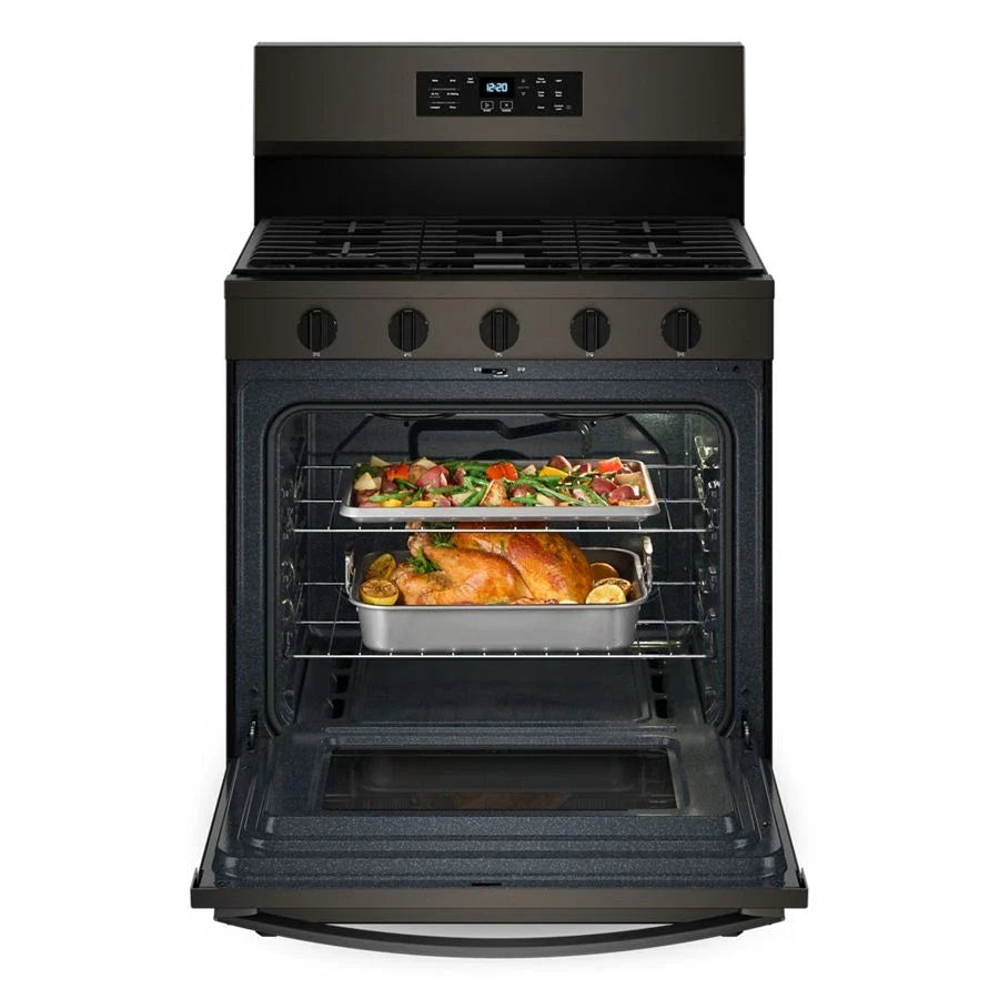 Whirlpool WFGS5030RV 30-inch Gas Range with Air Cooking Technology, No Preheat Air Fry and Air Baking and Self Clean Black Stainless