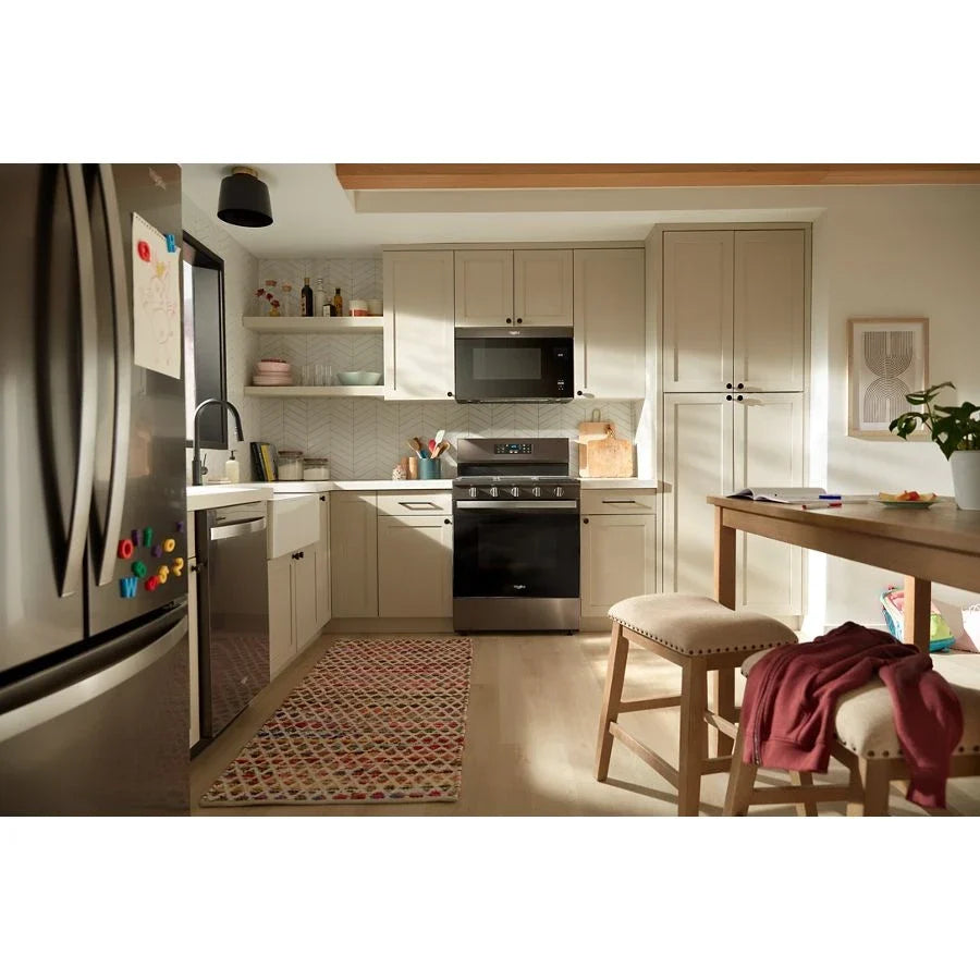 Whirlpool WFGS5030RV 30-inch Gas Range with Air Cooking Technology, No Preheat Air Fry and Air Baking and Self Clean Black Stainless