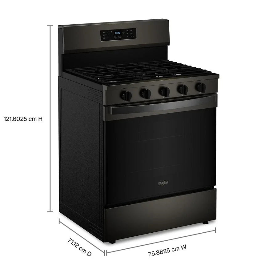Whirlpool WFGS5030RV 30-inch Gas Range with Air Cooking Technology, No Preheat Air Fry and Air Baking and Self Clean Black Stainless