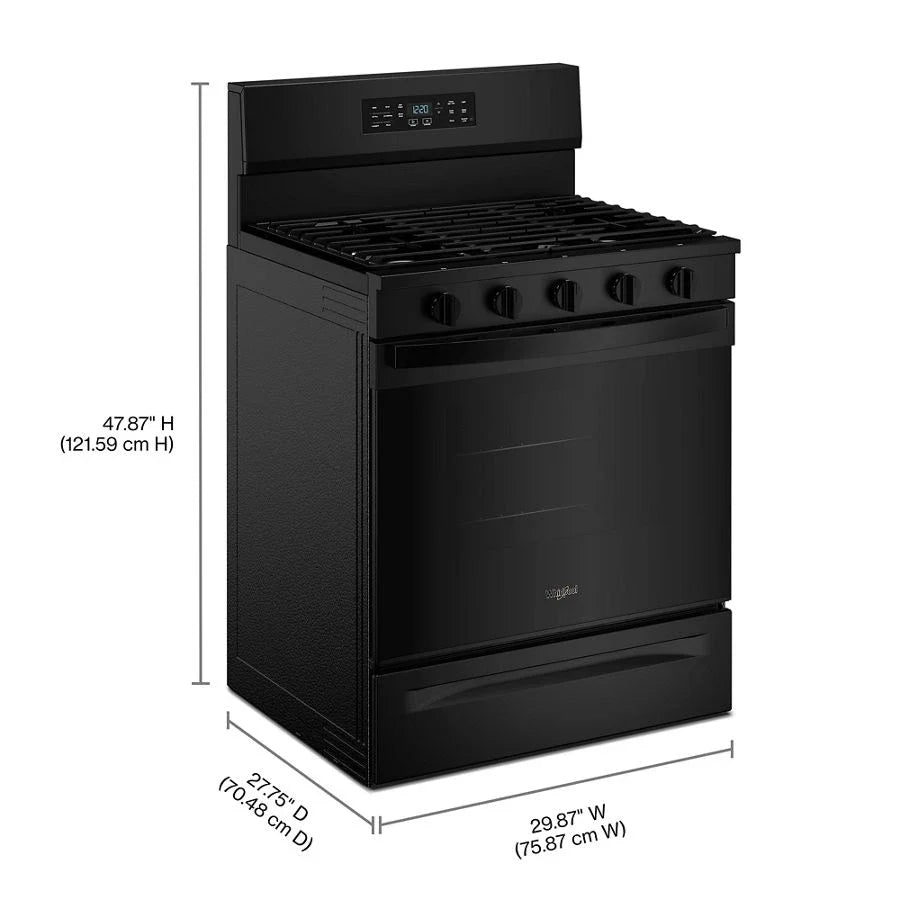 Whirlpool WFGS5730SB 30-inch Gas Range with Air Cooking Technology and EZ-2-Lift™ Hinged Grates Black