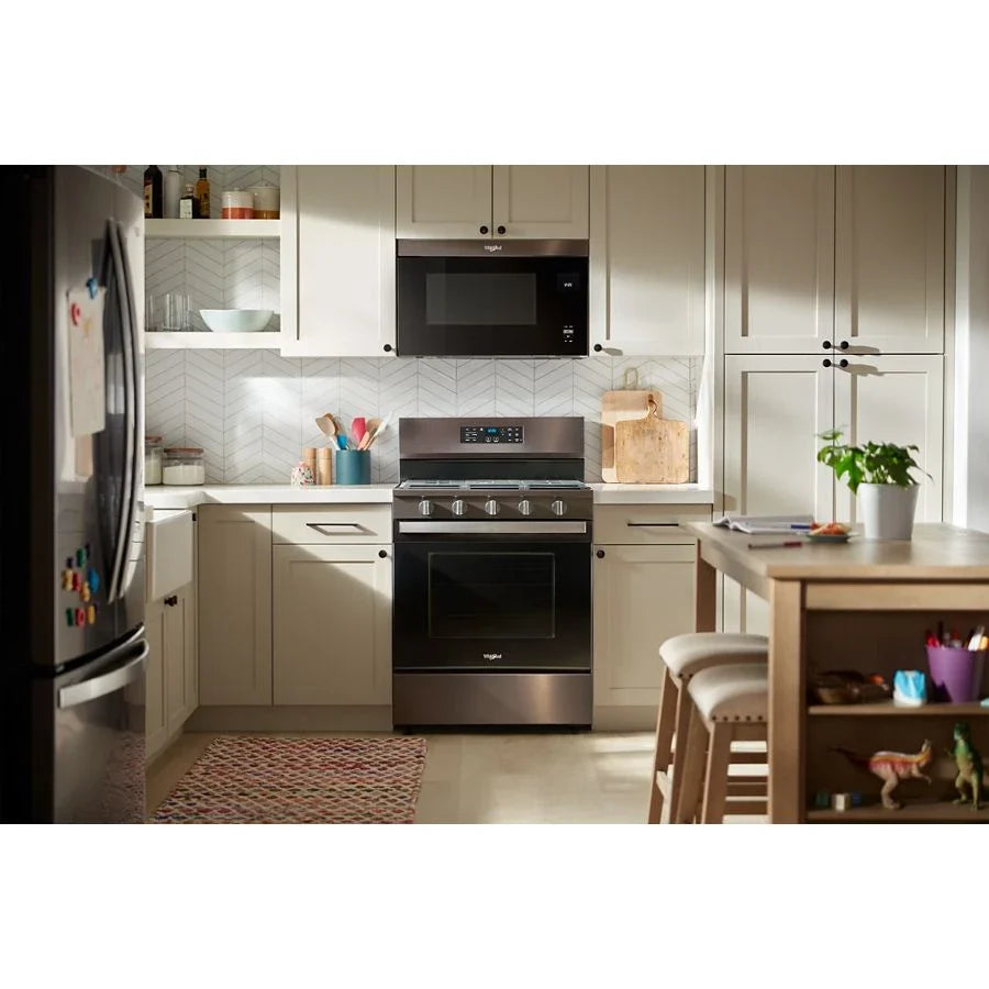 Whirlpool WFGS5730SV 30-inch Gas Range with Air Cooking Technology and EZ-2-Lift™ Hinged Grates Black Stainless