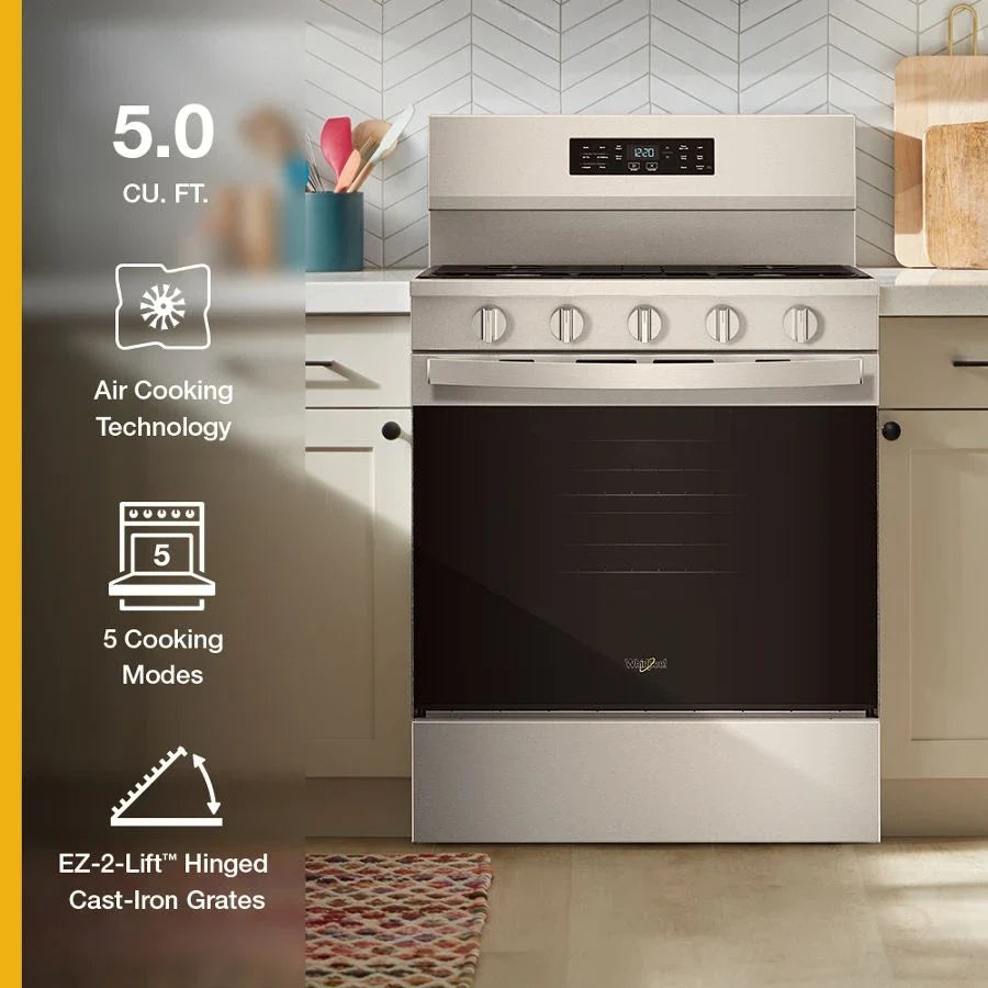 Whirlpool WFGS5730SZ 30-inch Gas Range with Air Cooking Technology and EZ-2-Lift™ Hinged Grates Fingerprint Resistant Stainless Steel