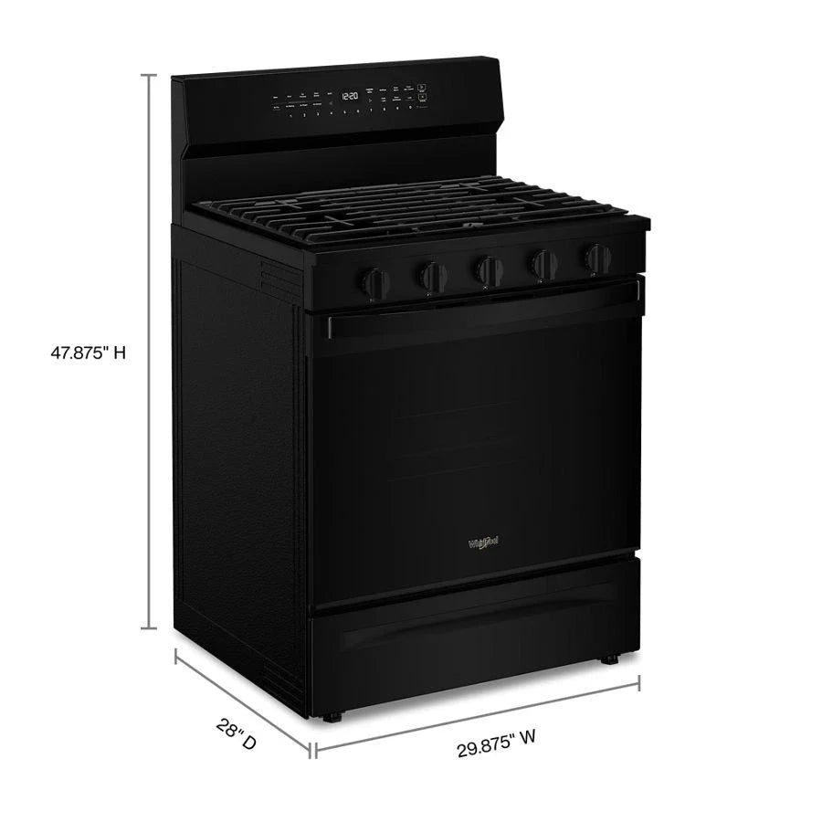 Whirlpool WFGS7530RB 30-inch Smart Gas Range with Air Cooking Technology, No Preheat Air Fry, Steam/Self Clean and High Speed Preheat Black