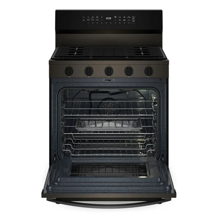 Whirlpool WFGS7530RV 30-inch Smart Gas Range with Air Cooking Technology, No Preheat Air Fry, Steam/Self Clean and High Speed Preheat Black Stainless