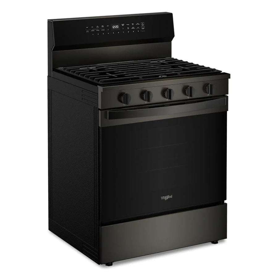 Whirlpool WFGS7530RV 30-inch Smart Gas Range with Air Cooking Technology, No Preheat Air Fry, Steam/Self Clean and High Speed Preheat Black Stainless