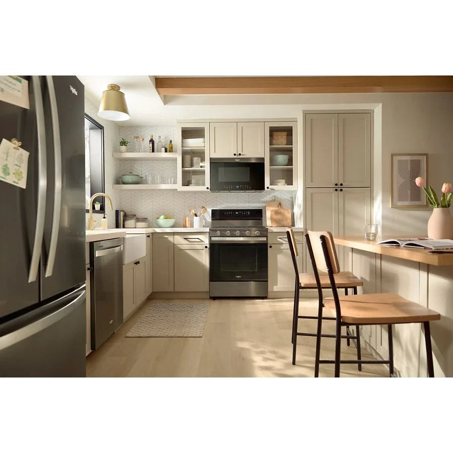 Whirlpool WFGS7530RV 30-inch Smart Gas Range with Air Cooking Technology, No Preheat Air Fry, Steam/Self Clean and High Speed Preheat Black Stainless