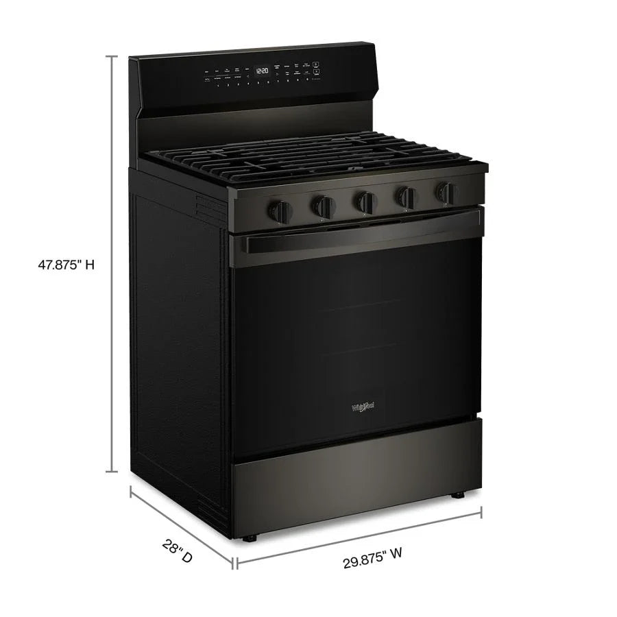 Whirlpool WFGS7530RV 30-inch Smart Gas Range with Air Cooking Technology, No Preheat Air Fry, Steam/Self Clean and High Speed Preheat Black Stainless