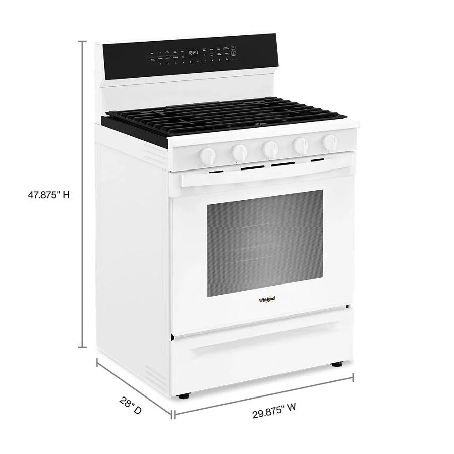 Whirlpool WFGS7530RW 30-inch Smart Gas Range with Air Cooking Technology, No Preheat Air Fry, Steam/Self Clean and High Speed Preheat White