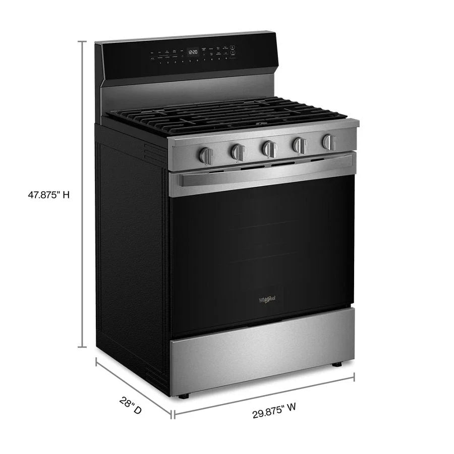 Whirlpool WFGS7530RZ 30-inch Smart Gas Range with Air Cooking Technology, No Preheat Air Fry, Steam/Self Clean and High Speed Preheat Fingerprint Resistant Stainless Steel