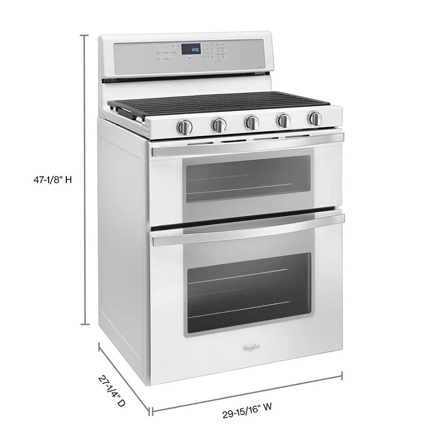 Whirlpool WGG745S0FH 6.0 Cu. Ft. Gas Double Oven Range with EZ-2-Lift™ Hinged Grates White Ice