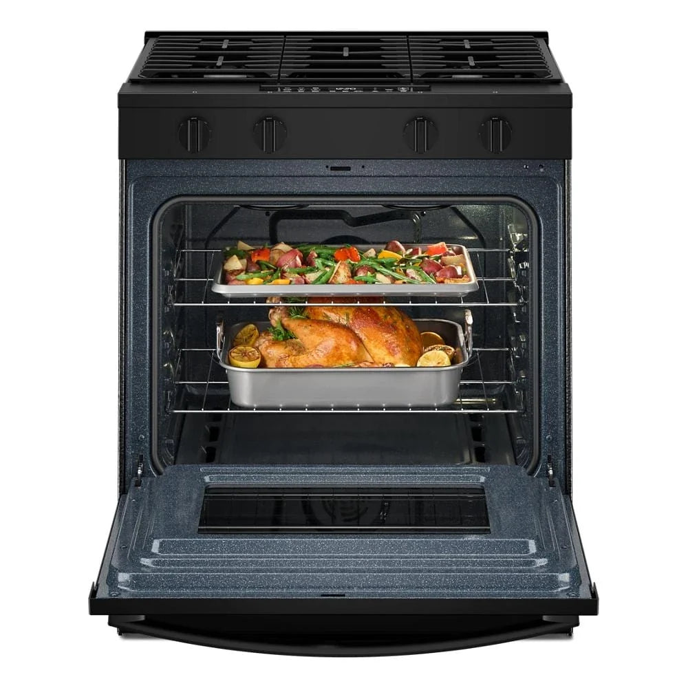 Whirlpool WSGS4530TB 30-inch Gas Smart Range with Air Cooking Technology and Steam Clean Black