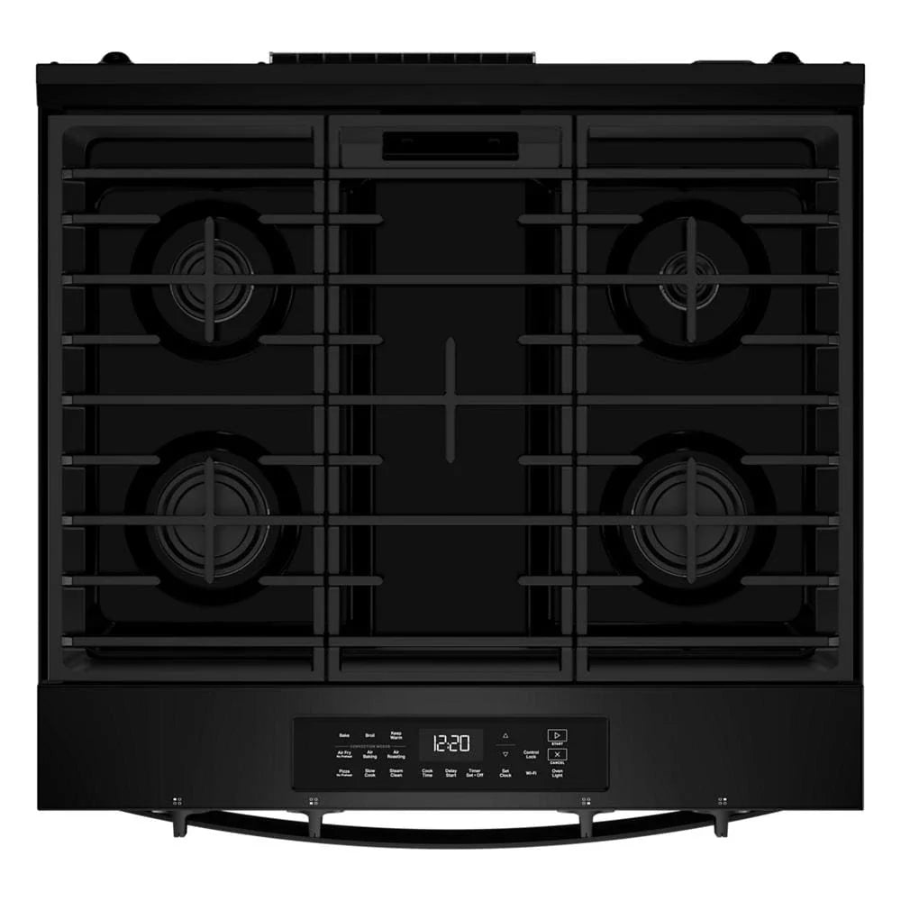 Whirlpool WSGS4530TB 30-inch Gas Smart Range with Air Cooking Technology and Steam Clean Black