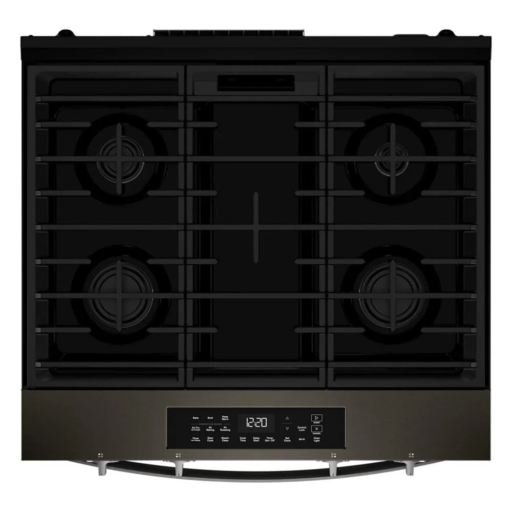 Whirlpool WSGS4530TV 30-inch Gas Smart Range with Air Cooking Technology and Steam Clean Black-on-Stainless