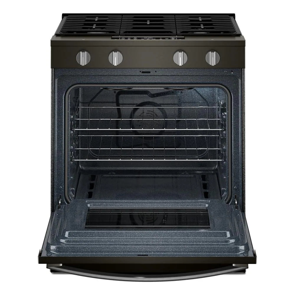 Whirlpool WSGS4530TV 30-inch Gas Smart Range with Air Cooking Technology and Steam Clean Black-on-Stainless