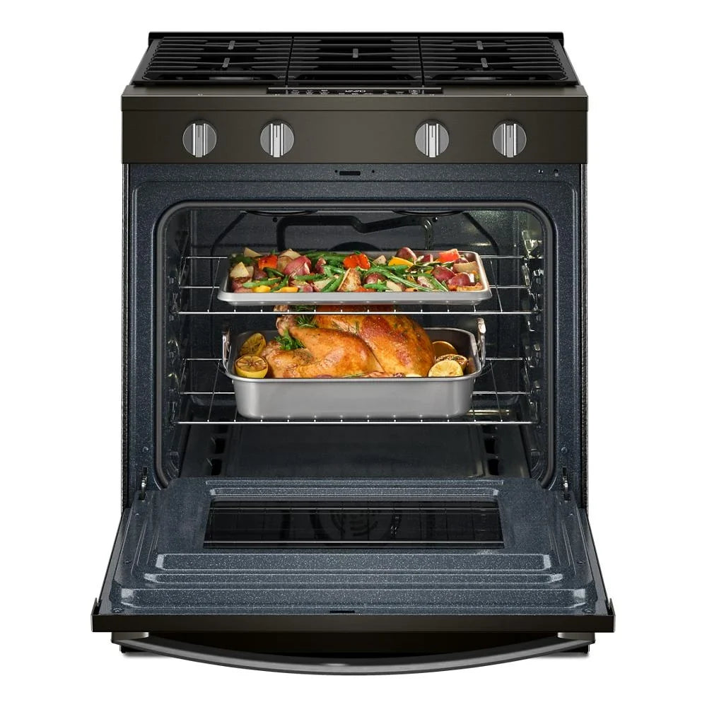 Whirlpool WSGS4530TV 30-inch Gas Smart Range with Air Cooking Technology and Steam Clean Black-on-Stainless