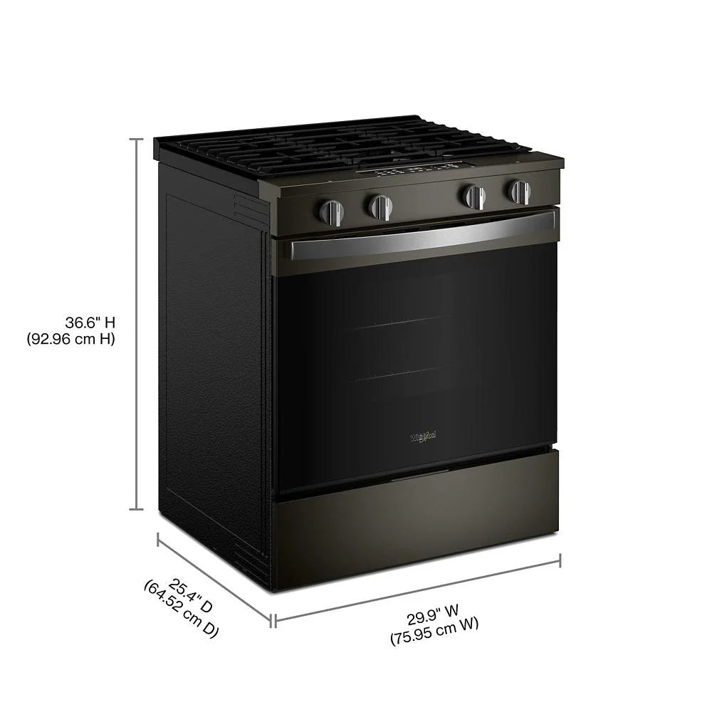 Whirlpool WSGS4530TV 30-inch Gas Smart Range with Air Cooking Technology and Steam Clean Black-on-Stainless