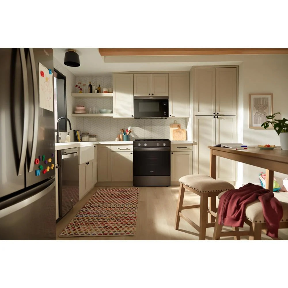 Whirlpool WSGS4530TV 30-inch Gas Smart Range with Air Cooking Technology and Steam Clean Black-on-Stainless