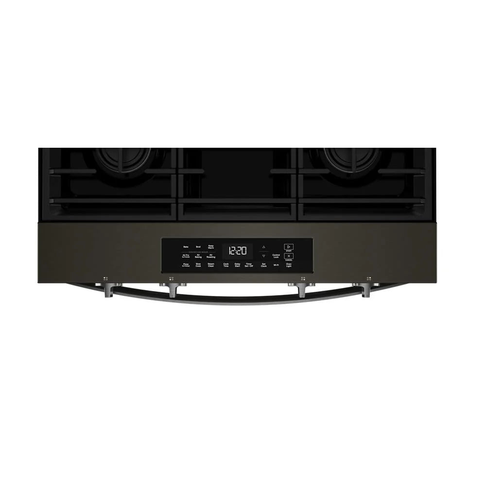 Whirlpool WSGS4530TV 30-inch Gas Smart Range with Air Cooking Technology and Steam Clean Black-on-Stainless