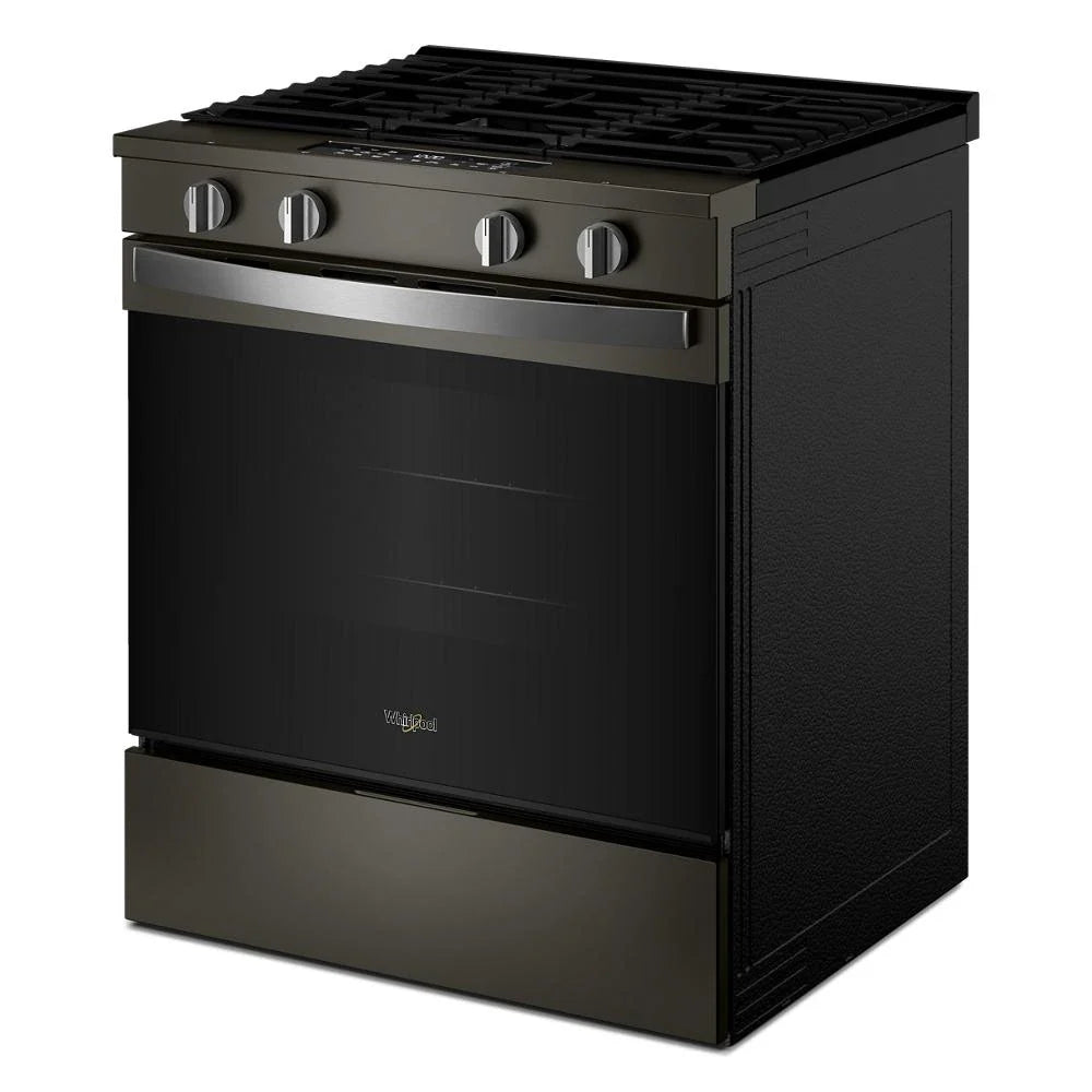 Whirlpool WSGS4530TV 30-inch Gas Smart Range with Air Cooking Technology and Steam Clean Black-on-Stainless