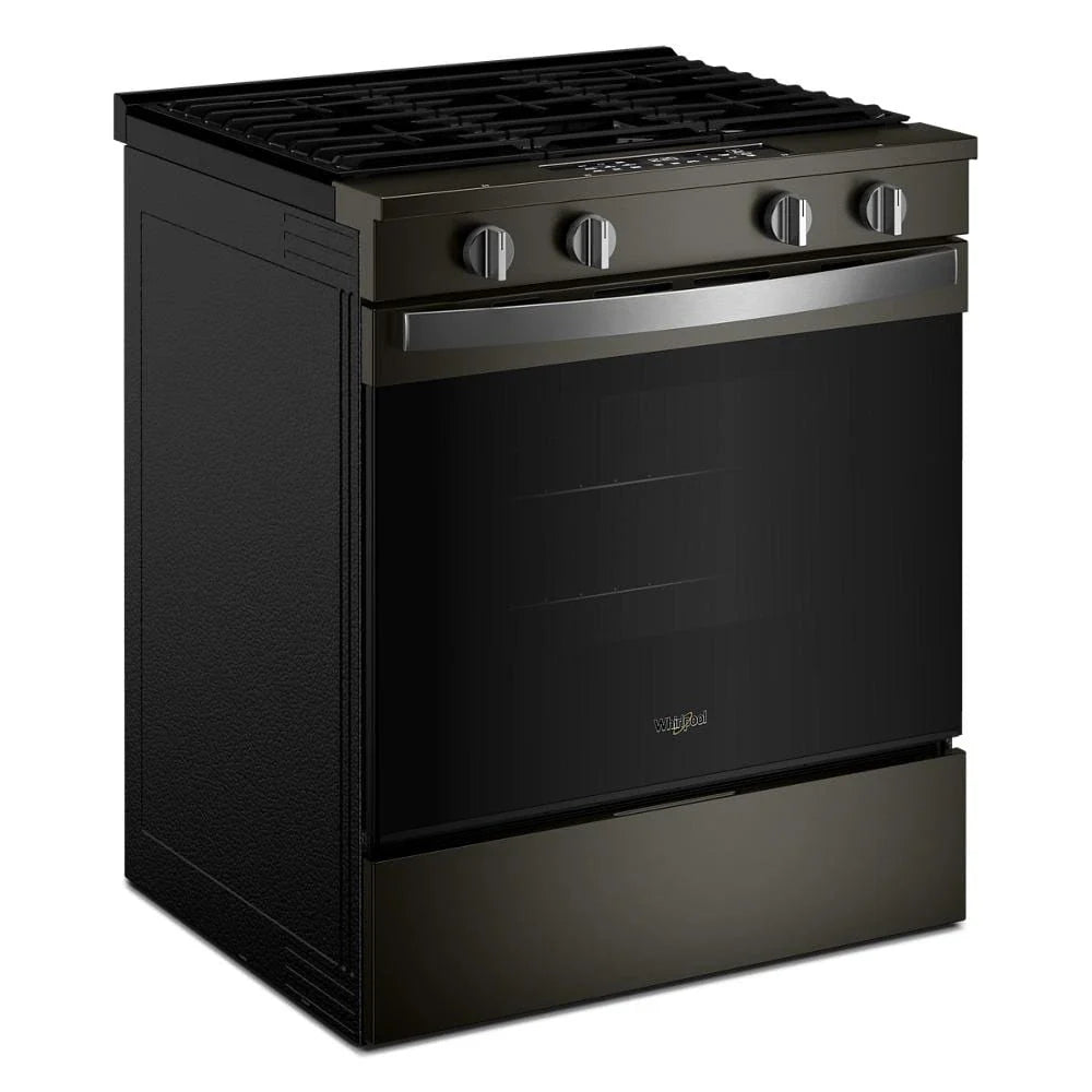 Whirlpool WSGS4530TV 30-inch Gas Smart Range with Air Cooking Technology and Steam Clean Black-on-Stainless