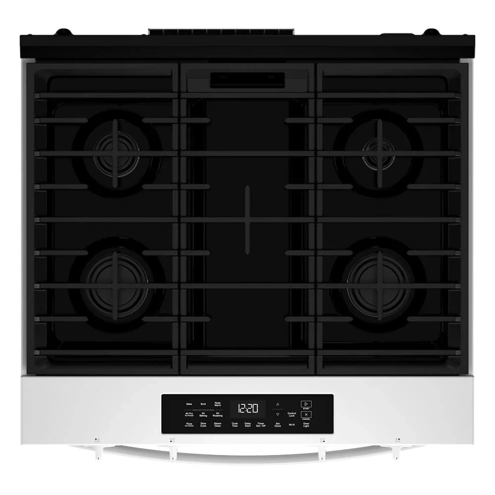 Whirlpool WSGS4530TW 30-inch Gas Smart Range with Air Cooking Technology and Steam Clean White