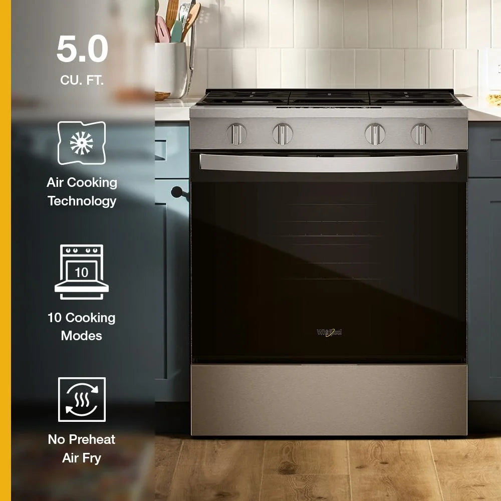 Whirlpool WSGS4530TZ 30-inch Gas Smart Range with Air Cooking Technology and Steam Clean Fingerprint Resistant Stainless Steel