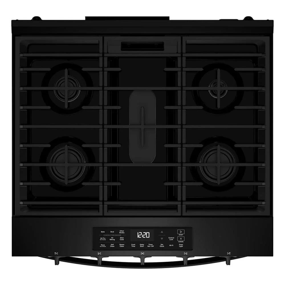 Whirlpool WSGS5030SB 30-inch Gas Smart Range with Air Cooking Technology Black