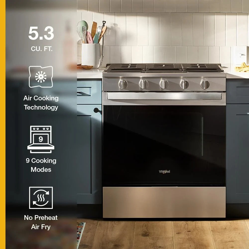 Whirlpool WSGS5030SZ 30-inch Gas Smart Range with Air Cooking Technology Fingerprint Resistant Stainless Steel