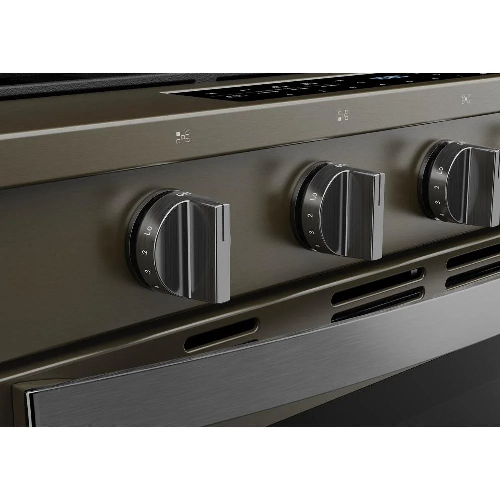 Whirlpool WSGS7530RV 30-inch Smart Slide In Gas Range with Air Cooking Technology, No Preheat Air Fry, Steam/Self Clean and High Speed Preheat Black Stainless