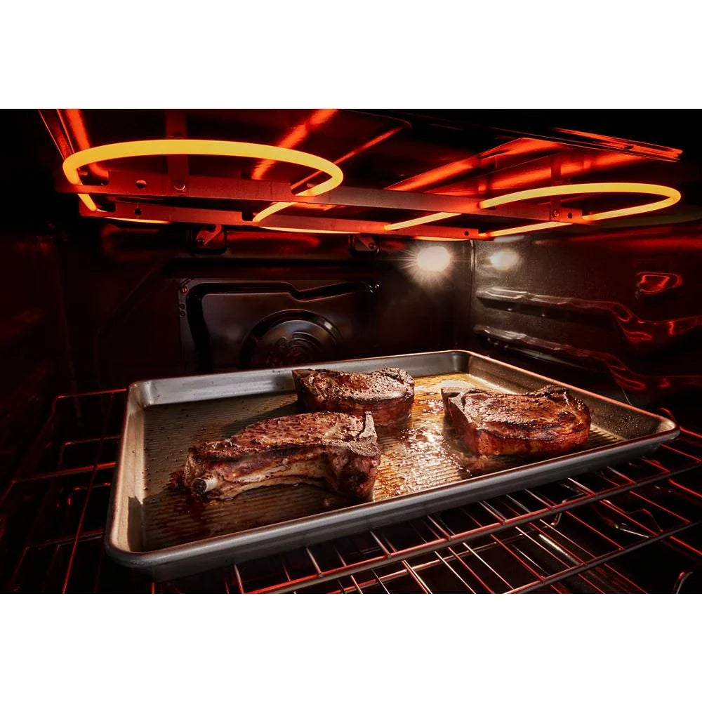 Whirlpool WSGS7530RV 30-inch Smart Slide In Gas Range with Air Cooking Technology, No Preheat Air Fry, Steam/Self Clean and High Speed Preheat Black Stainless